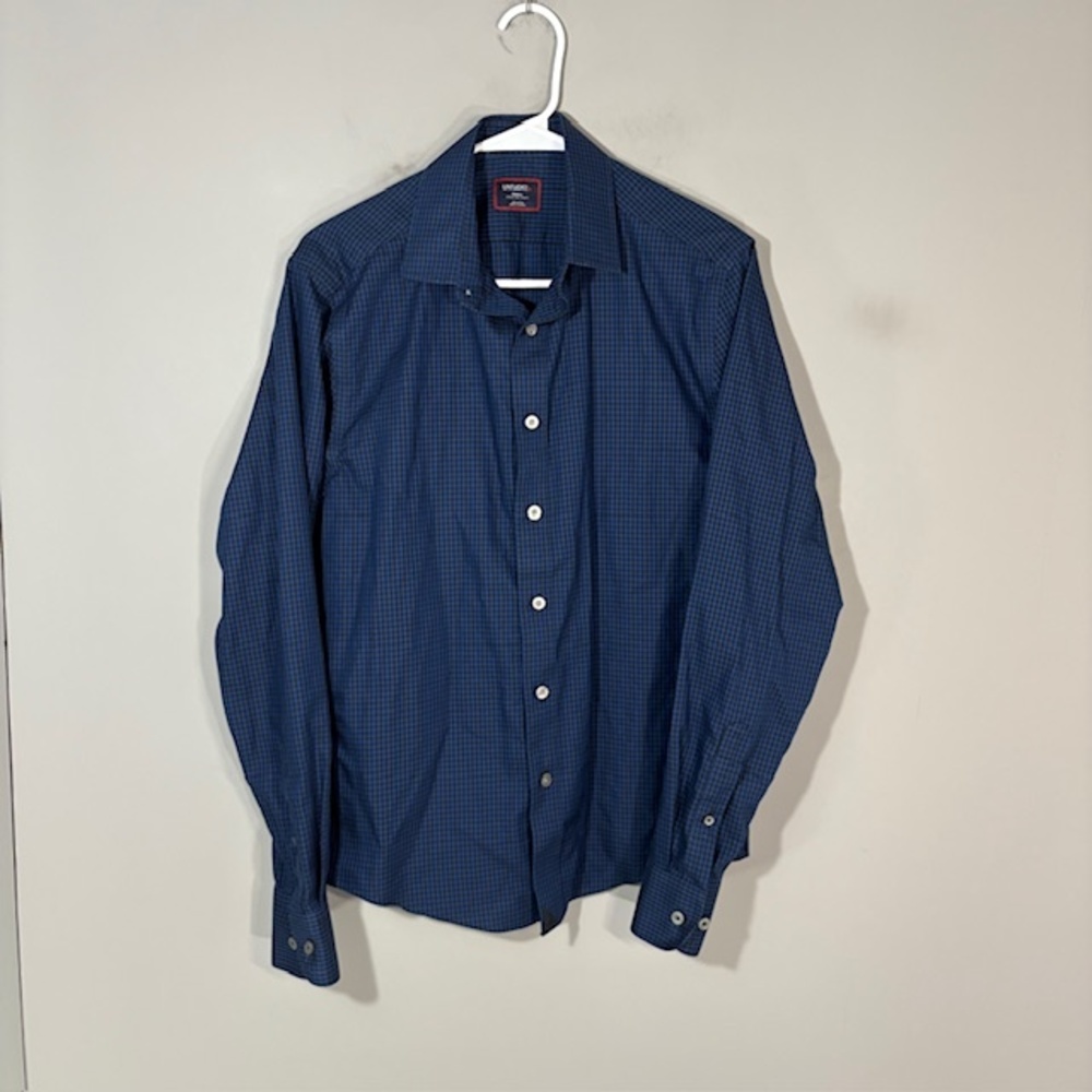 UNTUCKit Johnston Shirt Mens Small Blue Check Wrinkle Free Slim Long Sleeve